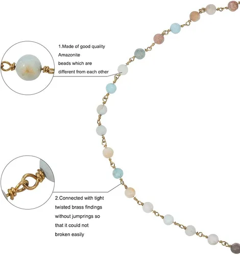 Vista 3 de LiQunSweet 16.4 Feet (5 Meters) Handmade Vintage Natural Gemstone Amazonite Stone 6mm Ball Beads Rosary Chains for Jewelry Making