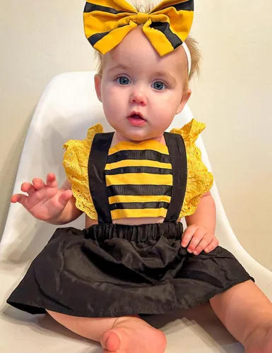 Vista 4 de ROYLAMP Disfraz de abeja para bebé y niña, con manga con volantes, disfraz de cosplay con diadema, de 0 a 24 meses Naranja