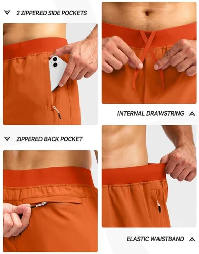Vista 4 de Pudolla Pantalones cortos de entrenamiento para hombre con 3 bolsillos con cremallera, ligeros de 7 pulgadas, pantalones cortos de gimnasio