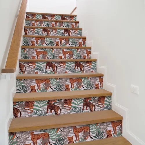 Vista 6 de CRE8TIVE Papel tapiz de animales de tigre y leopardo, hojas exóticas de selva tropical, papel tapiz de despegar y pegar, papel tapiz de 12 x 118