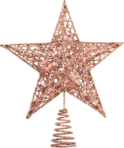 Vista 17 de URATOT Adorno Superior de Árbol de Navidad con Purpurina de Metal, Estrella de Alambre Hueca para la Punta del Árbol de Navidad para Decoración