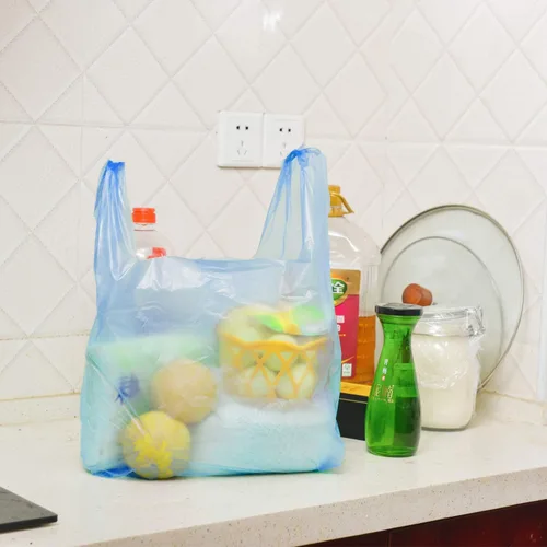 Vista 7 de LazyMe Bolsas de plástico azules con asas, bolsas para camisetas de 12 x 20