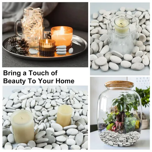 Vista 6 de Rocas de río blanco perla de 10 libras para paisajismo, guijarros pulidos para plantas, piedras decorativas de jardín, rocas de plantas de 1-1.5