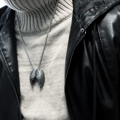 Vista 5 de Bahamut - Collar de alas de ángel guardián para hombres, niños, adolescentes, colgante de acero inoxidable, joyería de amuleto fresco, cadena de 25