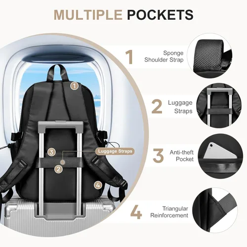 Vista 6 de Mochila escolar simple para mujeres, mochila universitaria ligera, bolsa de escuela secundaria para adolescentes, niños y niñas, a1-Negro