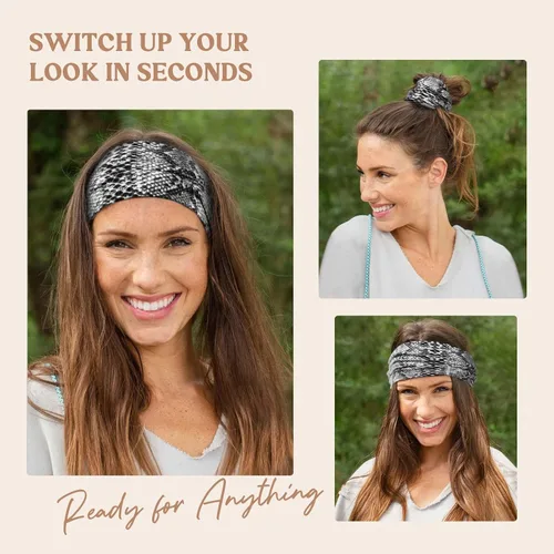 Vista 6 de Awumbuk Diademas anchas para mujeres anudadas antideslizantes bandas para la cabeza suaves diadema turbante accesorios para el cabello boho africano