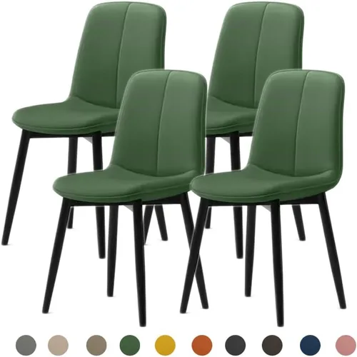 Vista 14 de Juego de sillas de comedor modernas, de piel sintética con asiento tapizado de 1.6 in, patas de acero al carbono de mediados de siglo, silla Beige