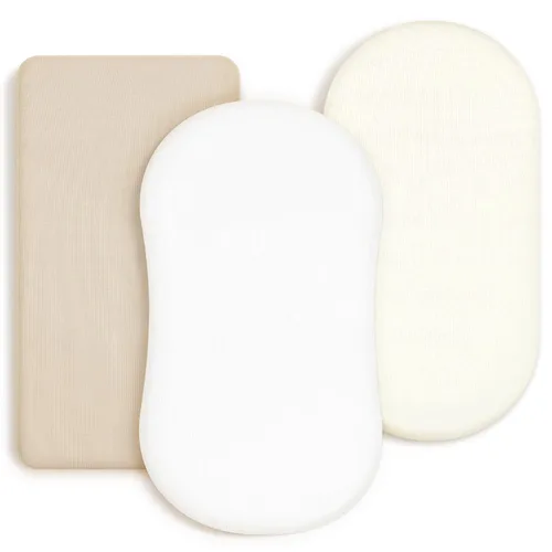 Vista 21 de Juego de sábanas bajeras elásticas ultra suaves 3 unidades, ajuste universal para moisés, cuna, cesta de moisés, colchón ovalado y rectangular