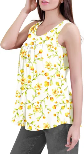 Vista 2 de CATHY - Camiseta sin mangas de verano para mujer, estilo casual, plisada, holgada, cómoda