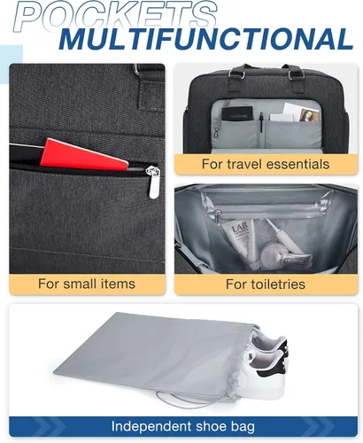 Vista 5 de BAGSMART Bolsa de lona grande para el fin de semana con bolsa de zapatos, puede contener laptop de 15.6 pulgadas, bolsa de mano para viajes