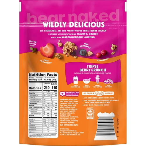 Vista 2 de Bear Naked - Cereal de granola, vegano, snacks de desayuno, triple baya (6 bolsas)