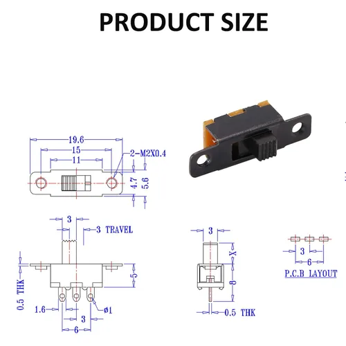 Vista 2 de Interruptor deslizante Montaje en panel 3 Pasador de soldadura ON/OFF 2 Posiciones 50Pcs