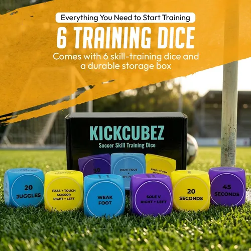Vista 5 de Regalo de fútbol para niños y niñas de 8 a 12 años (6 dados de entrenamiento de fútbol) malabarismo, juego de pies y pases - Divertido juego