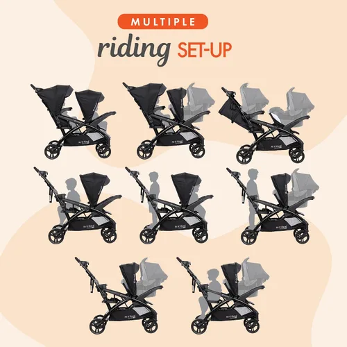 Vista 6 de Baby Trend Sit N' Stand Cochecito doble tándem con 2 asientos de coche para bebé EZ-Lift Plus, Magnolia