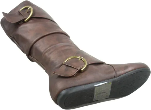 Vista 3 de Botas de media pantorrilla con hebilla de punta redonda cerrada y hebilla lateral con cremallera lateral para mujer