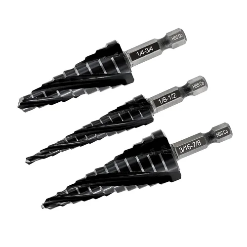Vista 6 de FOCSTOL Broca de cuatro espirales de cobalto para flauta – Broca escalonada HSS de 1/4 a 3/4 pulgadas M35 con vástago hexagonal de cambio rápido