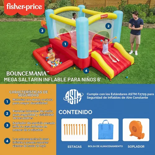 Vista 4 de Fisher-Price Bouncemania - Casa de rebote con tobogán y hoyo de bolas