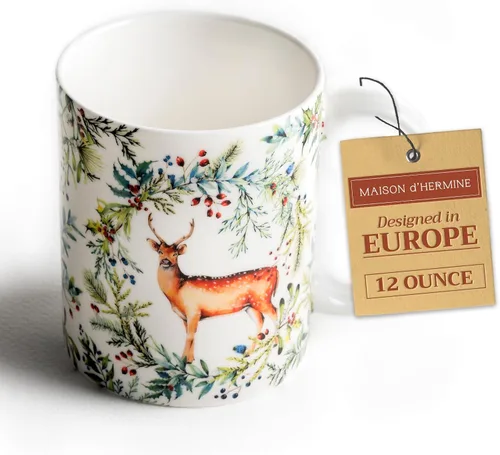Vista 139 de Maison d' Hermine Taza de café con asas, tazas de porcelana fina de hueso, paquete de una taza de té para bebidas calientes, capuchino, latte