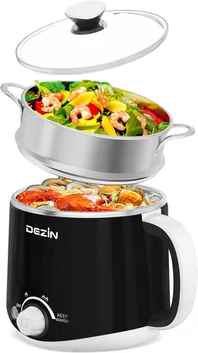 Vista 10 de Dezin - Olla caliente eléctrica, cocina rápida de fideos, mini olla de acero inoxidable perfecta para ramen, huevos, pasta, bolas de masa hervida