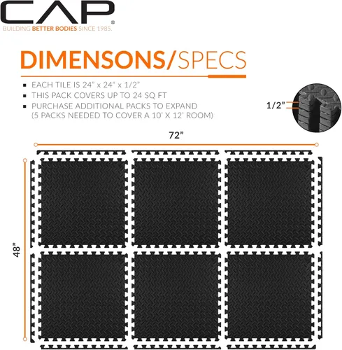 Vista 4 de CAP Puzzle Exercise Mats 1/2” Thick EVA Interlocking Foam Tiles for Home Gym Flooring Multiple Options