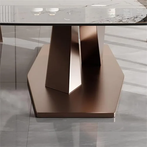 Vista 7 de LAKIQ Mesa de comedor rectangular moderna con pedestal de piedra sinterizada, mesa de pizarra con pedestal para comedor, sala de estar, solo mesa