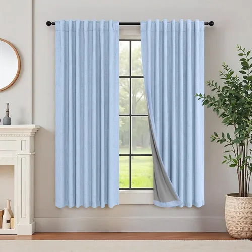 Vista 63 de Pitalk Cortinas cortas 100% opacas de lino para cafetería, 40 pulgadas de largo, 2 paneles, cortinas de puerta francesa para ventana, cortina