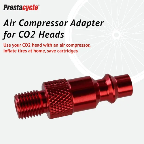 Vista 2 de Prestacycle Adaptador de compresor de aire para cabezales de CO2 – Enchufe de acoplador de aleación 6061-T6 para inflar neumáticos de bicicleta