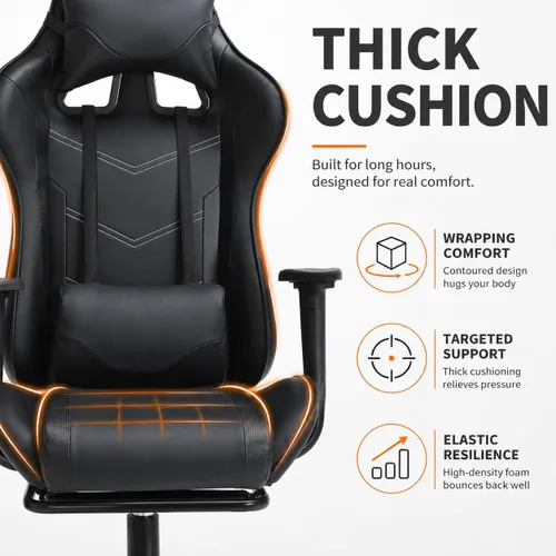 Vista 7 de BestOffice Silla ergonómica para juegos Negro Silla reclinable para computadora con soporte lumbar, almohada reposacabezas y reposapiés