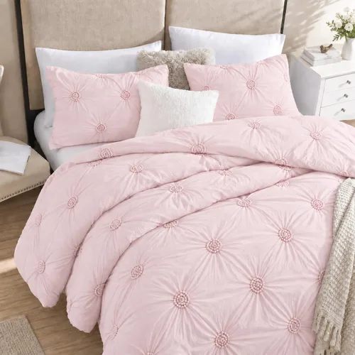 Vista 14 de Swift Home, juego de edredón tamaño individual y individual XL, azul bebé, juego de ropa de cama con pinzas florales 3D arrugadas - 2 piezas de ropa