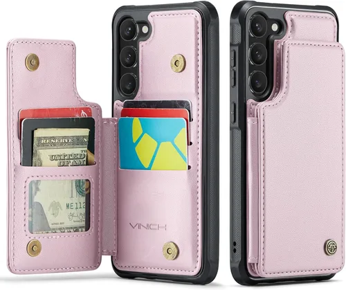 Vista 18 de Vinich - Funda tipo cartera para Samsung Galaxy S23 con tarjetero, color negro Ranuras de crédito con bloqueo RFID, soporte para teléfono a prueba