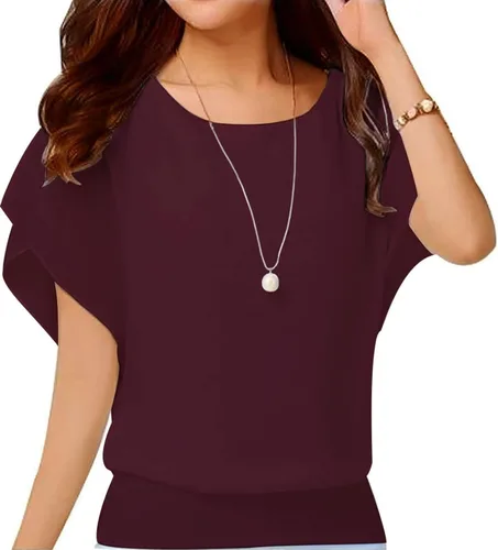Vista 40 de VIISHOW - Blusa de gasa y de manga corta para mujer, estilo holgado y casual Negro