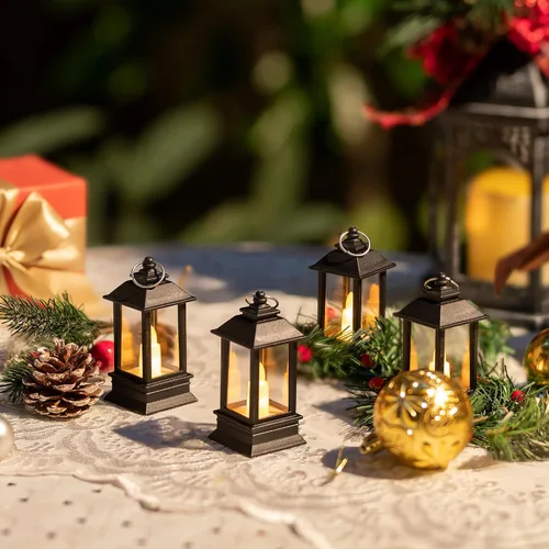 Vista 4 de Paquete de 24 mini linternas negras decorativas para interiores, para centro de mesa Battery Powered Small Led Lights Bulk, for Wedding, Table