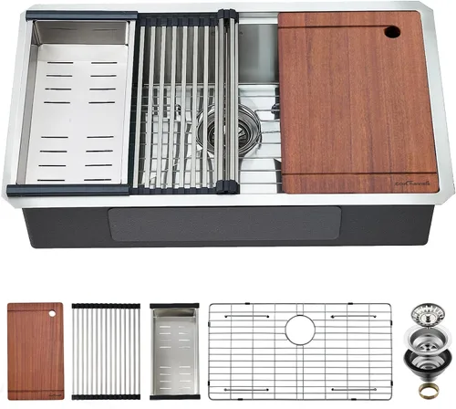 Vista 12 de Fregadero de cocina de montaje inferior, fregadero de cocina de 24 x 19 pulgadas, fregadero de cocina de acero inoxidable calibre 16, fregadero