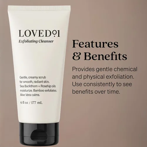 Vista 3 de Loved01 Limpiador exfoliante facial y corporal, John Legend Skincare, exfoliante hidratante con aloe, mejora la textura y el tono de la piel