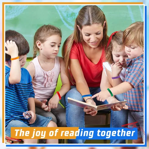 Vista 4 de Jutom 60 pulseras de silicona con texto en inglés "I Love to Read", coloridas pulseras motivacionales para niños, premios de lectura en el aula