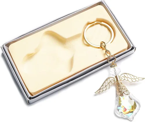 Vista 2 de 12 piezas de cristal de ángel de la guarda de bautismo con ángel dorado llavero recuerdo de bautizo boda ducha cumpleaños fiesta recuerdo