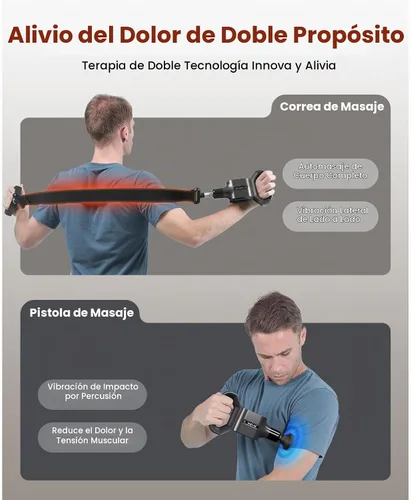 Vista 3 de BOB AND BRAD Pistola de masaje con correa de masaje para difícil acceso, masajeador de percusión y compresión de doble modo para recuperación