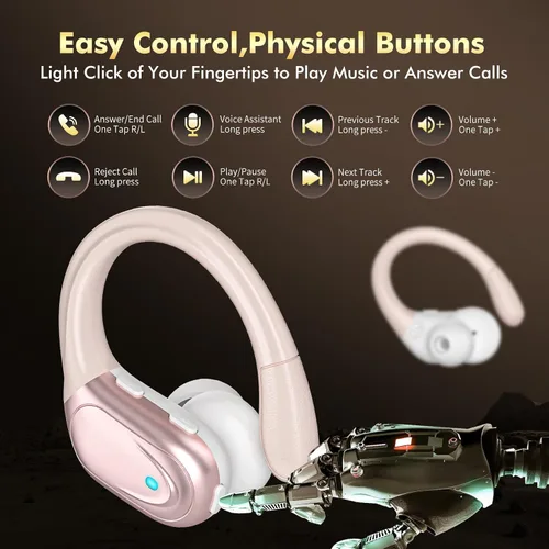Vista 6 de Auriculares inalámbricos Bluetooth 80 horas de reproducción de auriculares con pantalla de potencia con micrófono con cancelación de ruido