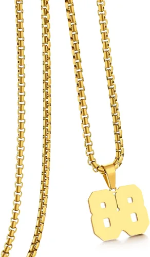 Vista 155 de Collar de Número Dorado para Hombre, Cadena de Acero Inoxidable con Colgante de Número para Atletas, Joyería Deportiva Personalizada para Niños