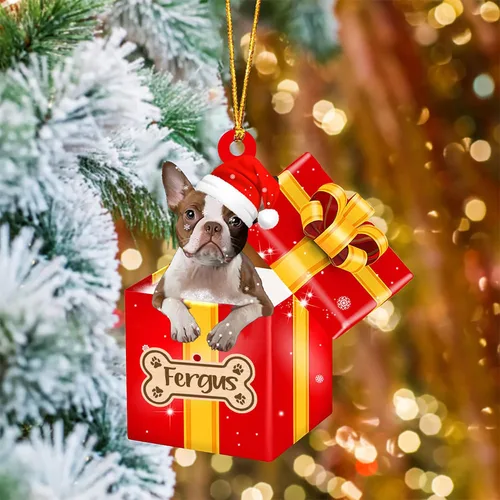 Vista 12 de Adorno de Navidad personalizado de Akita Inu, nombre personalizado Akita Inu para árbol de Navidad, en caja de regalo roja