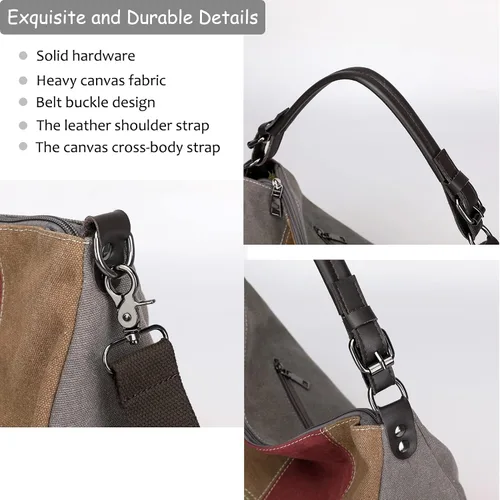 Vista 3 de Canvas Crescent Bag Medium Hobo Crossbody Bags for Women Color Block Purse