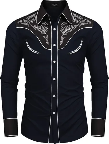 Vista 4 de COOFANDYMen'sWesternCowboyEmbroideredLongSleeveButtonDownShirts