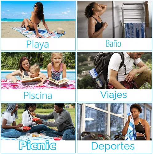 Vista 6 de Widdonen Toalla de playa de microfibra, compacta, paquete de 2 unidades, 71 x 32 pulgadas con bolsa de viaje Paquete de 2 Blue Peank Dream World