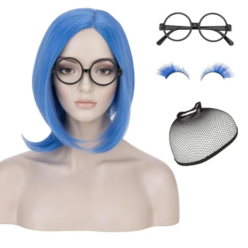 Vista 16 de S-noilite Unisex Short Cosplay Black Hair Wig Women Men Male Fluffy Straight Pixie Wigs for Cartoon Anime Comic-cons Party Halloween Costume Black