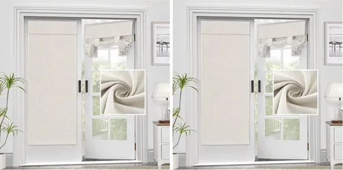 Vista 15 de H.VERSAILTEX - Cortinas para puerta francesa de lino con textura, persianas de privacidad impermeables para ventana de cocina, oscurecimiento