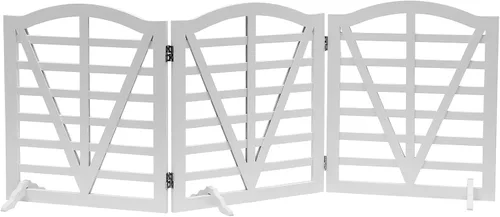Vista 7 de Puerta de madera para perros, puerta independiente para mascotas, puerta plegable para mascotas, cercas para perros de interior con soporte de 3