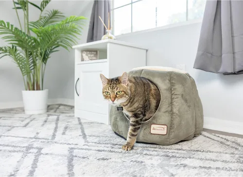 Vista 3 de Armarkat Cama para gatos, verde laurel y beige
