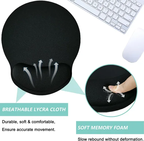 Vista 3 de Alfombrilla de mouse con soporte de muñeca, alfombrilla de mouse ergonómica con cojín de espuma viscoelástica para reposamuñecas, base de goma