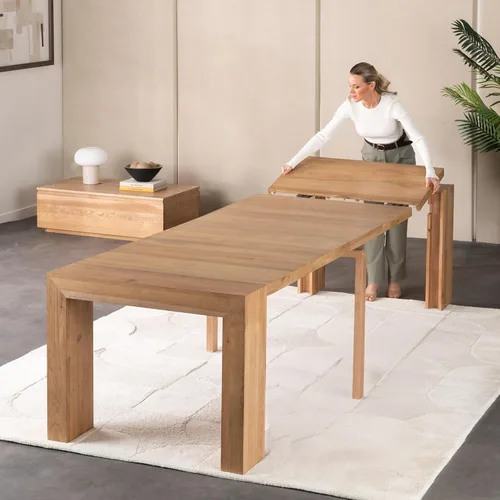 Vista 17 de Transformer Table - Mesa de comedor extensible de madera maciza, asientos 2-12, mesa de comedor expandible, muebles que ahorran espacio, muebles