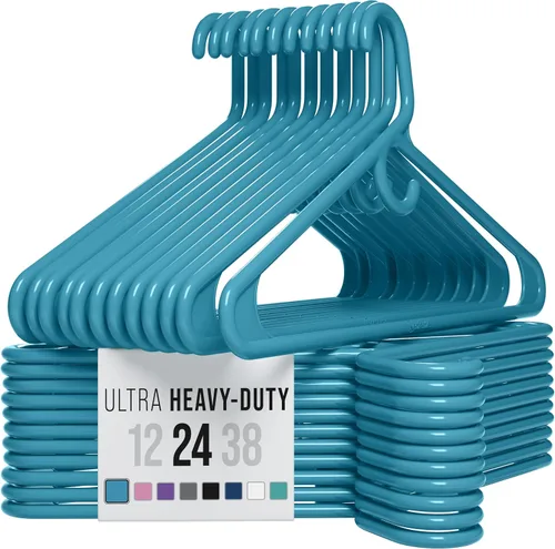 Vista 20 de NEATERIZE Perchas de ropa de plástico ultra resistentes - Aqua - Percha duradera para abrigos, trajes y ropa. Perchas De Ropa (Paquete de 12 - Aqua)